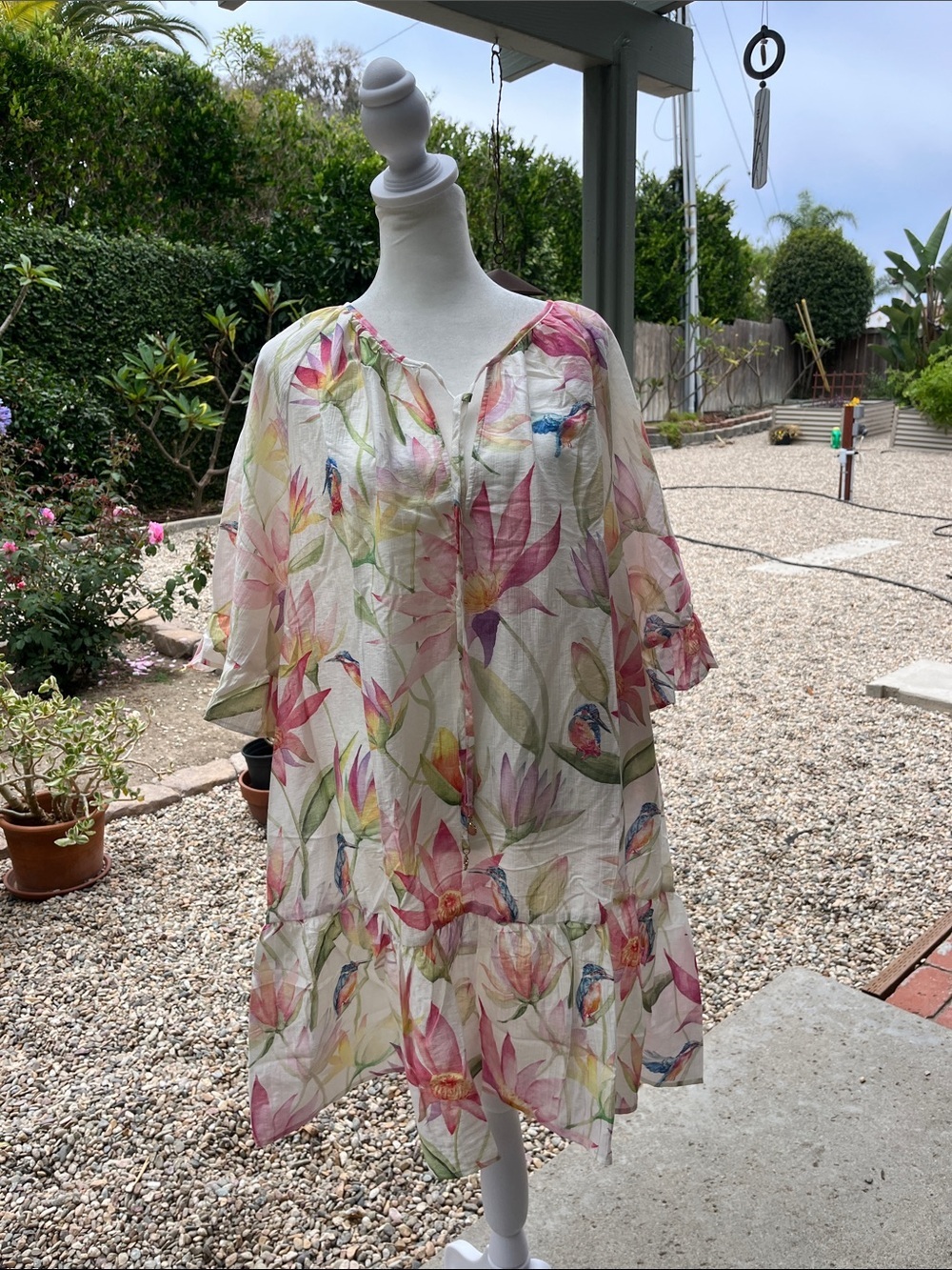 NWT H&M Cream Dress Tunic with Pink, Green and Purple Floral Print XL